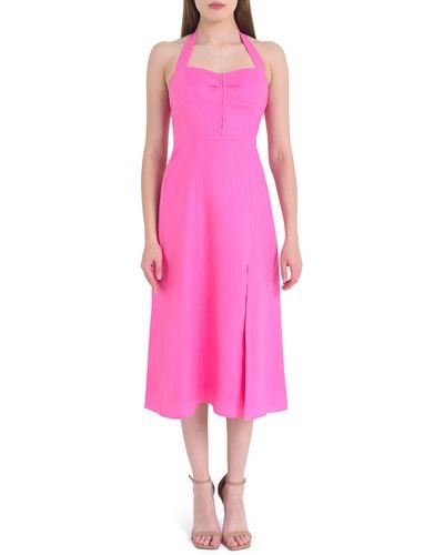 Wayf Simone Halter Neck Linen Midi Dress - Pink