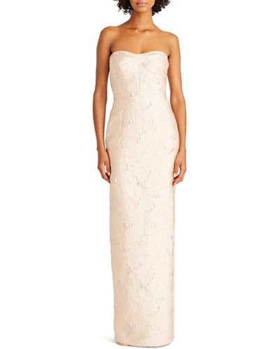 ML Monique Lhuillier Camellia Strapless Jacquard Column Gown - White