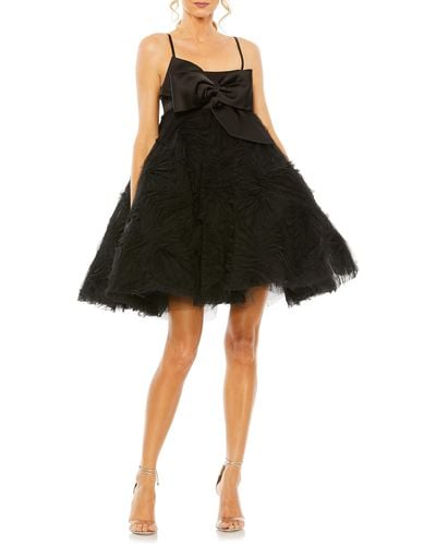 Mac Duggal Bow Front Tulle Babydoll Dress - Black