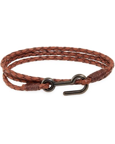 Caputo & Co. Braided Leather Triple Wrap Bracelet - Brown