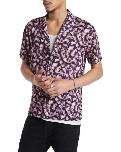 John Varvatos Leflore Ikat Short Sleeve Linen Button-up Camp Shirt - Multicolor
