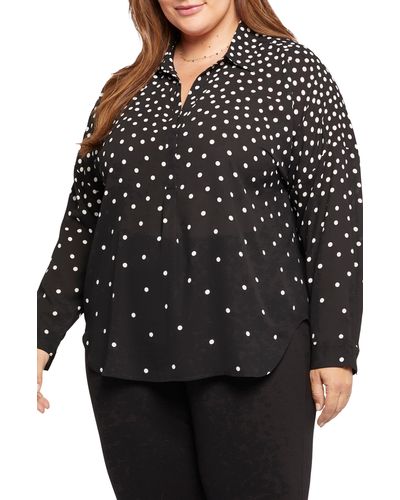 NYDJ Becky Recycled Polyester Georgette Popover Blouse - Black