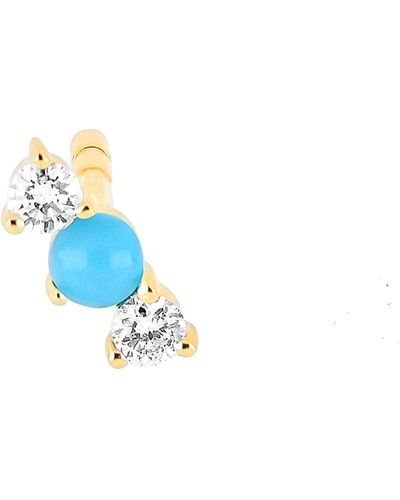 EF Collection Single Diamond & Turquoise Bar Stud Earring - Blue