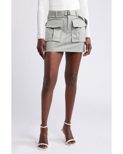 Open Edit Belted Recycled Polyester Blend Cargo Miniskirt - White
