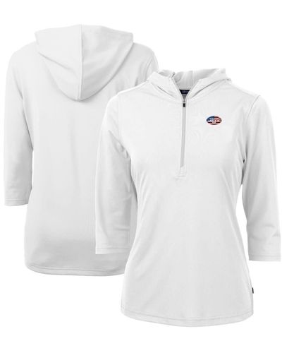 Cutter & Buck New York Jets Virtue Eco Pique 3/4 Sleeve Half-zip Pullover Hoodie At Nordstrom - White