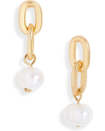 Karine Sultan Chain Link Freshwater Pearl Drop Earrings - Metallic