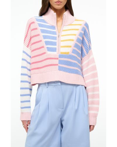STAUD Hamptom Stripe Half Zip Sweater - Blue