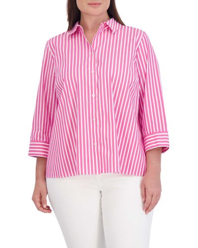 Foxcroft Sandra Stripe Cotton Blend Button-up Shirt - Pink