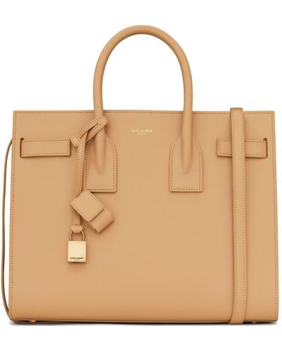 Saint Laurent Small Sac De Jour Leather Tote With Pouch - Natural