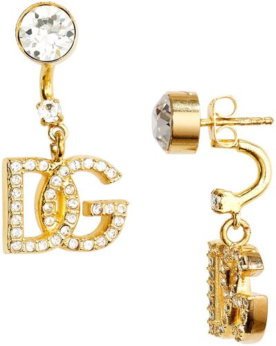 Dolce & Gabbana Dg Crystal Logo Drop Back Earrings - Metallic
