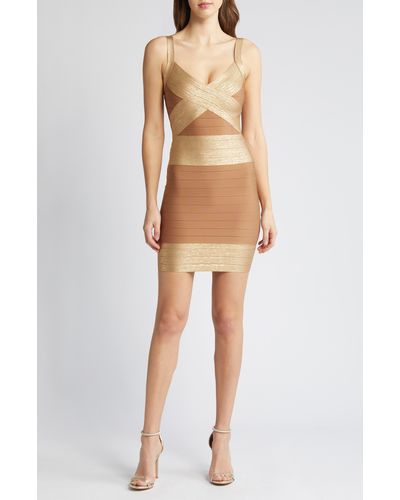 Bebe Shimmer Colorblock Body-con Cocktail Minidress - Brown