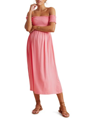 A Pea In The Pod Off The Shoulder Maternity Midi Dress - Pink