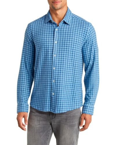 Stone Rose Gingham Check Wrinkle Resistant Tech Fleece Button-up Shirt - Blue