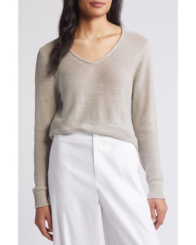 Tommy Bahama Cedar V-neck Linen Sweater - Gray