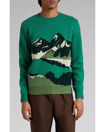De Bonne Facture Mountain Jacquard Wool Sweater - Green