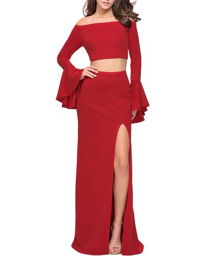 La Femme Off The Shoulder Two-piece Gown - Red