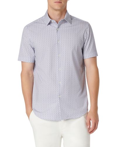 Bugatchi Miles Ooohcotton Geometric Short Sleeve Button-up Shirt - White