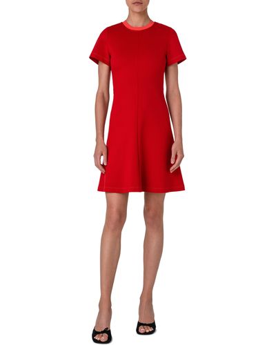 Akris Punto Tipped Neckline Short Sleeve Stretch Jersey Dress - Red