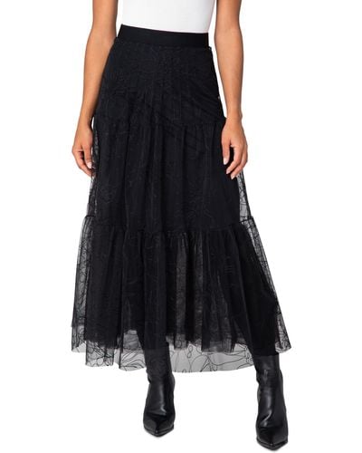 Akris Punto Sashiko Embroidered Tulle A-line Midi Skirt - Black