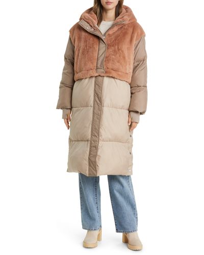 UGG ugg(r) Keely Convertible Faux Fur Hooded Puffer Coat - Natural