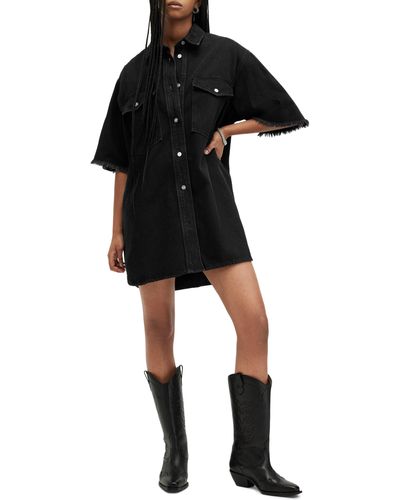 AllSaints Lily Denim Mini Shirtdress - Black