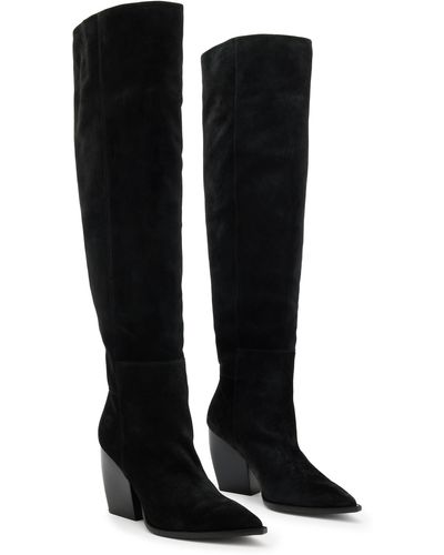 AllSaints Reina Over The Knee Pointed Toe Boot - Black