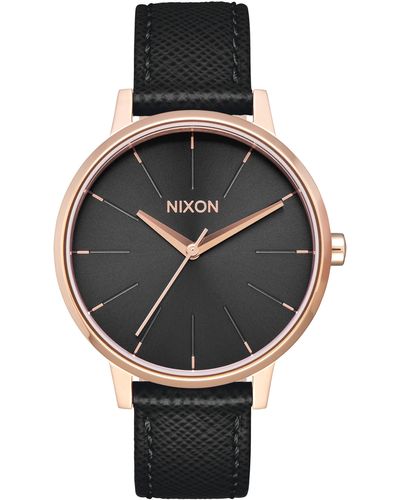 Nixon 'the Kensington' Leather Strap Watch - Black