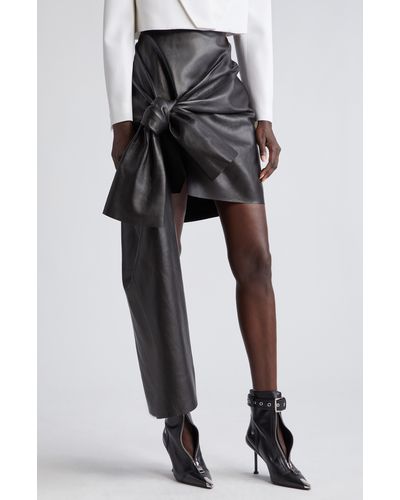 Alexander McQueen Knot Drape Lambskin Leather Miniskirt - Black