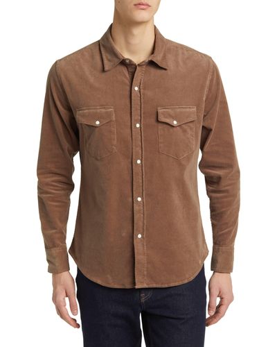 Goodlife Stretch Corduroy Snap Front Shirt - Brown