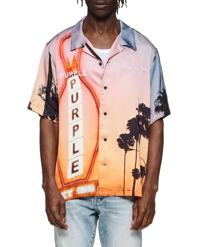 Purple Brand X Blue Sky Inn Motel Short Sleeve Button-up Shirt - Orange