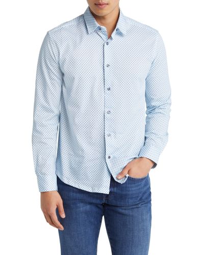 Stone Rose Knot Geo Dry Touch® Performance Jersey Button-up Shirt - Blue