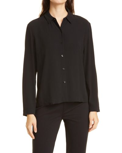 Eileen Fisher Classic Collar Easy Silk Button-up Shirt - Black