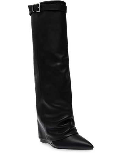 Steve Madden Corenne Foldover Shaft Pointed Toe Knee High Boot - Black