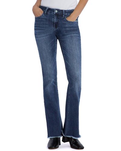 HINT OF BLU Fun Mid Rise Frayed Slim Flare Jeans - Blue