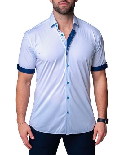 Maceoo Galileo Chewy Stretch Short Sleeve Button-up Shirt At Nordstrom - Blue