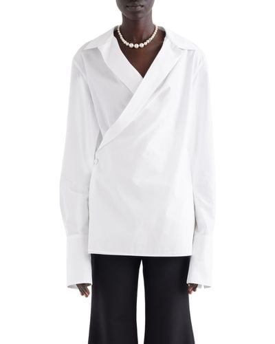 Givenchy Oversize Long Sleeve Cotton Wrap Top - White