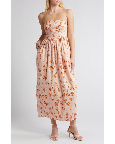 LoveShackFancy Luxie Floral Strapless Cotton Dress - Multicolor