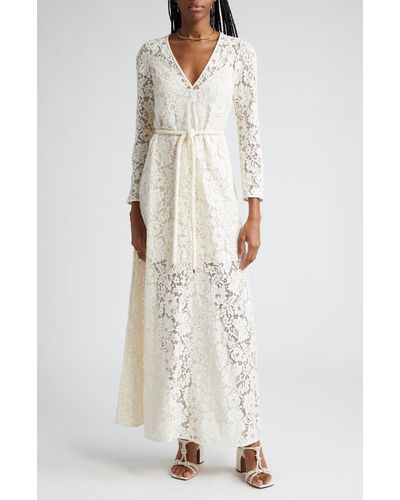 Zimmermann Matchmaker Floral Lace Belted Long Sleeve A-line Dress - White
