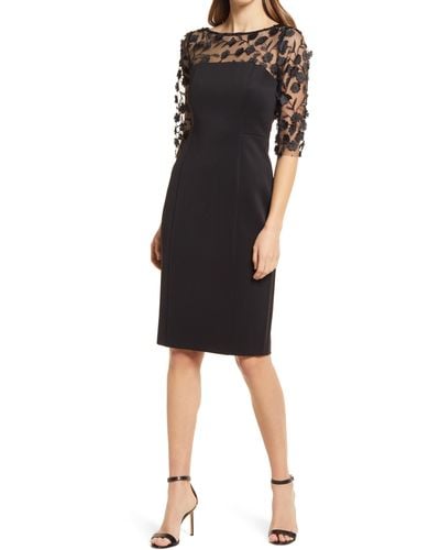 Eliza J Social Lace Sleeve Scuba Dress - Black