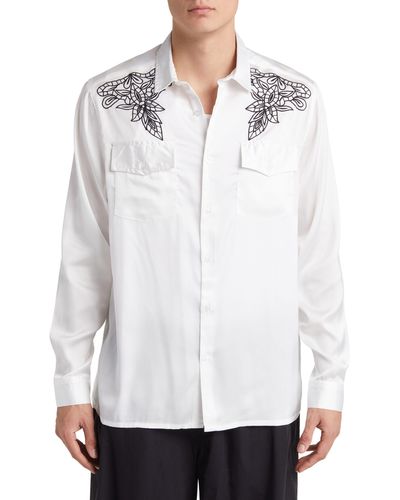 ASOS Western Relaxed Fit Embroidered Satin Button-up Shirt - White