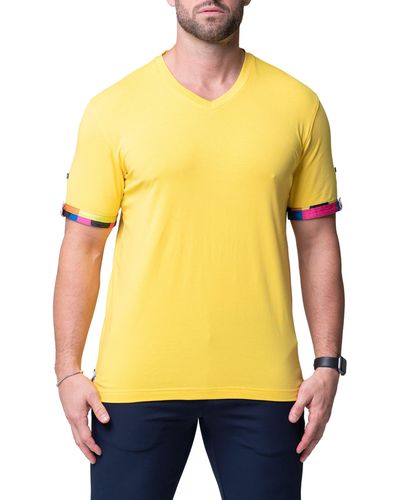 Maceoo Vivaldi Solid Splash V-neck Cotton T-shirt At Nordstrom - Yellow