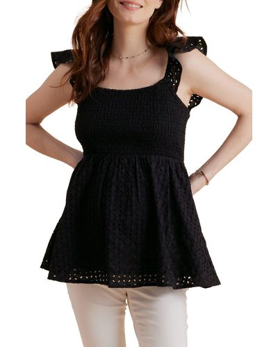 A Pea In The Pod Flutter Sleeve Maternity Peplum Top - Black