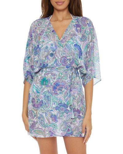 Becca Mystique Paisley Woven Wrap Cover-up Tunic - Blue
