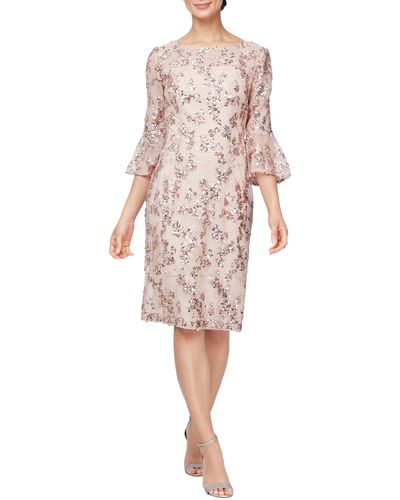 Alex Evenings Floral Embroidered Sequin Sheath Dress - Pink