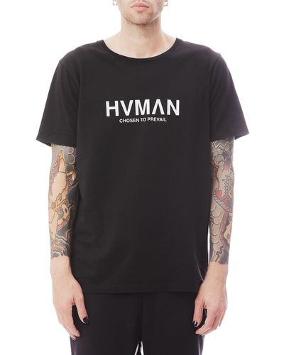 HVMAN Regular Fit Basic Logo Crewneck Cotton T-shirt - Black