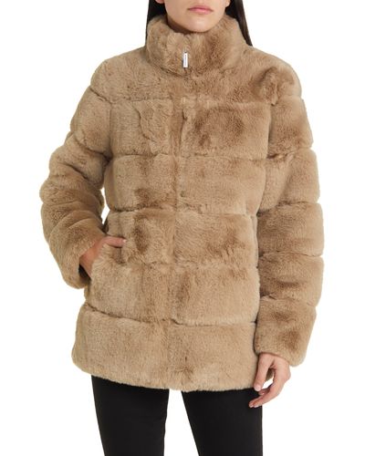 MICHAEL Michael Kors Stand Collar Faux Fur Walking Coat - Natural