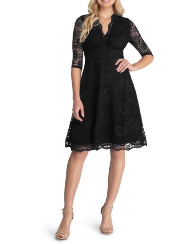 Kiyonna Missy Lace Elbow Sleeve Dress - Black