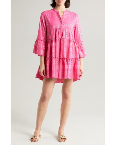 Elan Metallic Bell Sleeve Cover-up Dress - Pink