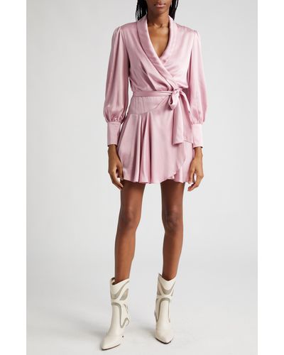 Zimmermann Long Sleeve Silk Wrap Minidress - Pink