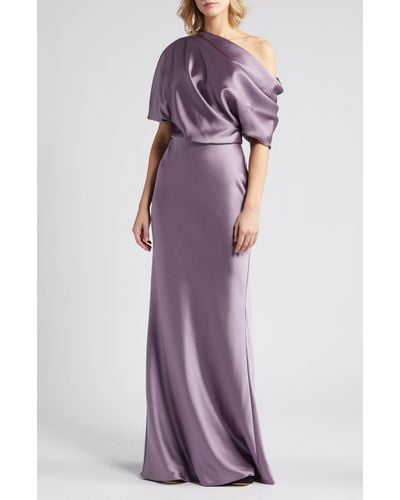Amsale One-shoulder Fluid Satin Gown - Purple
